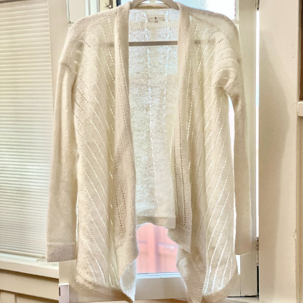 Lou & Grey White Crochet Knit Open Front Lightweight Flowy Cardigan